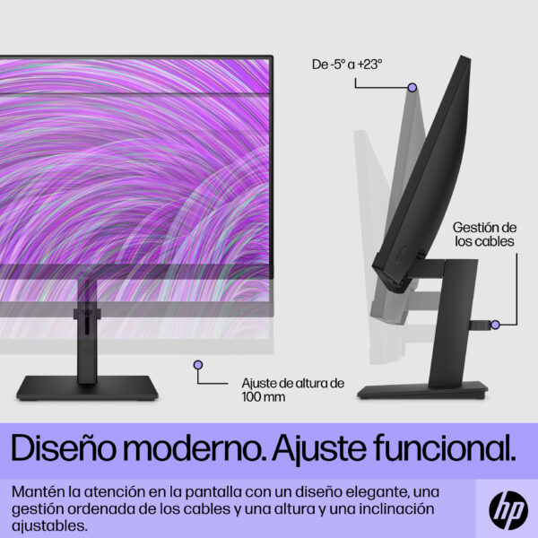 HP P22h G5 - P-Series - monitor LED - 21.5" - 1920 x 1080 Full HD (1080p) @ 75 Hz - IPS - 250 cd/m² - 1000:1 - 5 ms - HDMI, VGA, DisplayPort - altavoces - negro - para HP 250 G9 Notebook; Elite 600 G9, 800 G9; EliteDesk 800 G6; Pro 260 G9, 290 G9 - Image 8