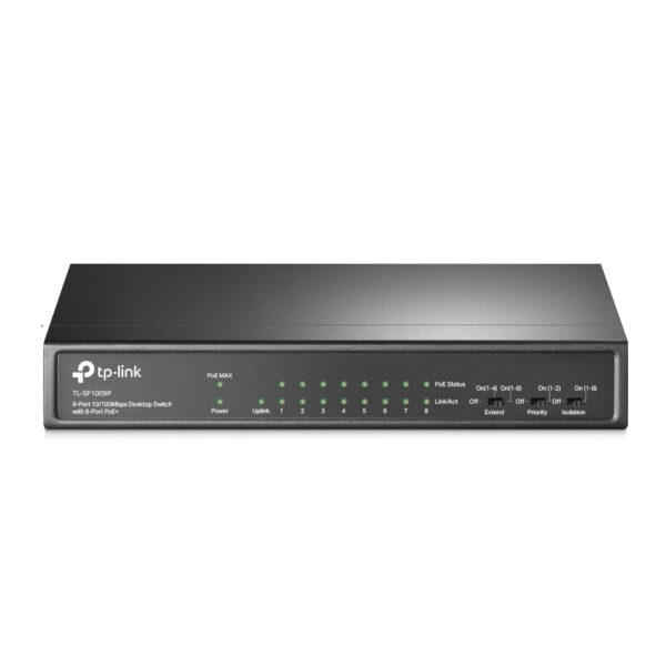 TP-Link TL-SF1009P - Conmutador - sin gestionar - 8 x 10/100 (PoE+) + 1 x 10/100 - sobremesa - PoE+ (65 W)