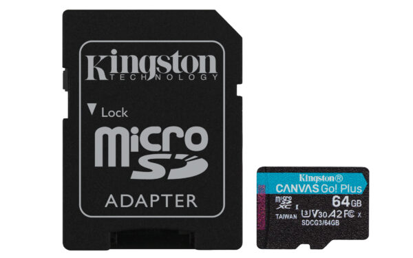 Kingston Canvas Go! Plus - Tarjeta de memoria flash (adaptador microSDXC a SD Incluido) - 64 GB - A2 / Video Class V30 / UHS-I U3 / Class10 - microSDXC UHS-I - Image 2