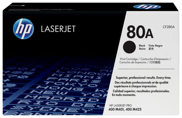 HP 80A - Negro - original - LaserJet - cartucho de tóner (CF280A) - para LaserJet Pro 400 M401, MFP M425