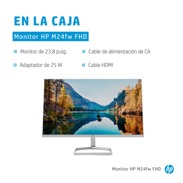 HP M24fw - Monitor LED - 24" (23.8" visible) - 1920 x 1080 Full HD (1080p) @ 75 Hz - IPS - 300 cd/m² - 1000:1 - 5 ms - HDMI, VGA - blanco cerámica, plata (base) - Image 8