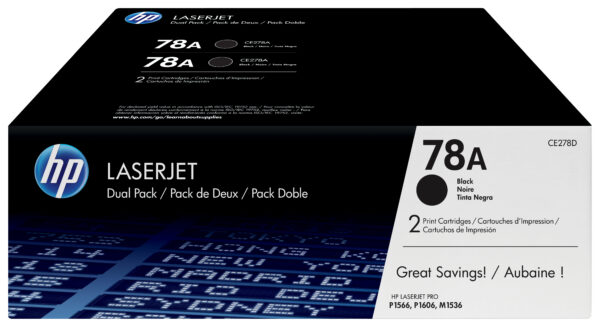 HP 78A - Paquete de 2 - negro - original - LaserJet - cartucho de tóner (CE278AD) - para LaserJet Pro M1536dnf, P1566, P1606DN