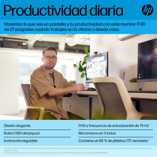 HP P27h G5 - P-Series - monitor LED - 27" - 1920 x 1080 Full HD (1080p) @ 75 Hz - IPS - 250 cd/m² - 1000:1 - 5 ms - HDMI, VGA, DisplayPort - altavoces - negro - Imagen 4