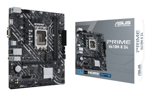 ASUS PRIME H610M-K D4 - Placa base - micro ATX - Socket LGA1700 - H610 Chipset - USB 3.2 Gen 2, USB 3.2 Gen 1 - Gigabit LAN - Tarjeta gráfica (CPU necesaria) - HD Audio (8-canales) - Imagen 2
