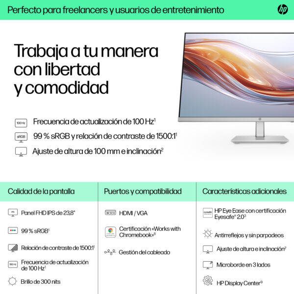 HP - 23.8" - 1920 x 1080 - Height Adjust Monitor-524sh - Imagen 4
