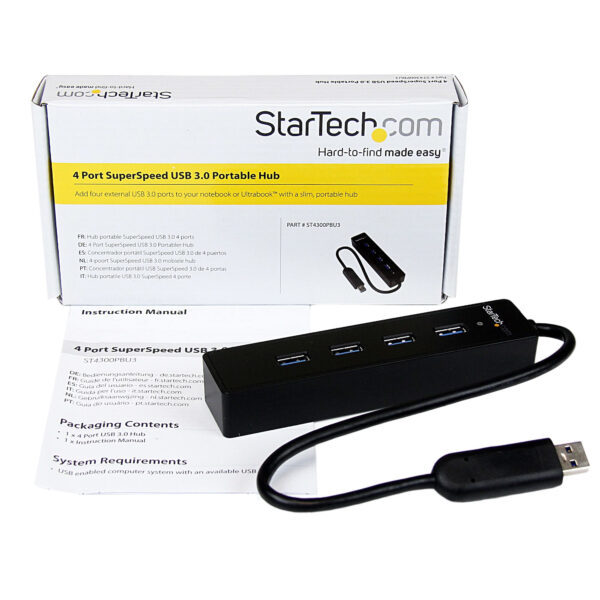 StarTech.com Adaptador Concentrador Hub Ladrón USB 3.0 Super Speed 4 Puertos Salidas Portátil para Laptop Ordenador - Negro - Hub - 4 x SuperSpeed USB 3.0 - sobremesa - para P/N: FCREADMICRO3, MSDREADU3CA - Imagen 5