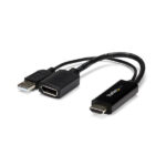 StarTech.com 4K 30Hz HDMI to DisplayPort Video Adapter w/ USB Power - 6 in - HDMI 1.4 (Male) to DP 1.2 (Female) Active Monitor Converter (HD2DP) - Cable adaptador - HDMI, USB (solo alimentación) macho a DisplayPort hembra - 25.5 cm - negro - activo, admite 4K30Hz (3840 x 2160) - para P/N: SV211HDUC, SV221HUC4K