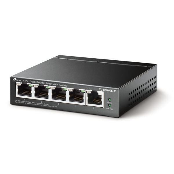 TP-Link TL-SG1005LP - V1 - conmutador - sin gestionar - 5 x 10/100/1000 (4 PoE+) - sobremesa, montaje en pared - PoE+ (40 W) - Imagen 3