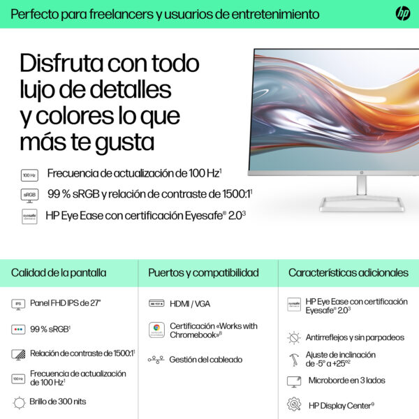 HP - 27" - 1920 x 1080 - IPS White Monitor-527sw - Imagen 4