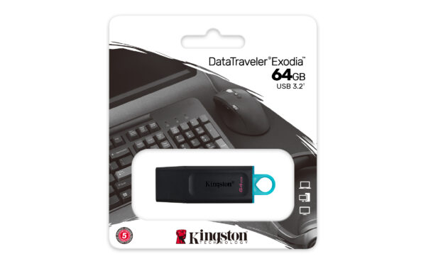 Kingston DataTraveler Exodia - Unidad flash USB - 64 GB - USB 3.2 Gen 1 - negro con turquesa - Imagen 7