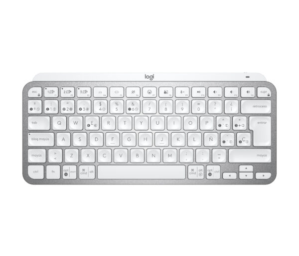Logitech MX Keys Mini - Teclado - Inalámbrico - Español - USB / Bluetooth 5.0 / Bluetooth - Ergonomic Design - Gris pálido - Imagen 7