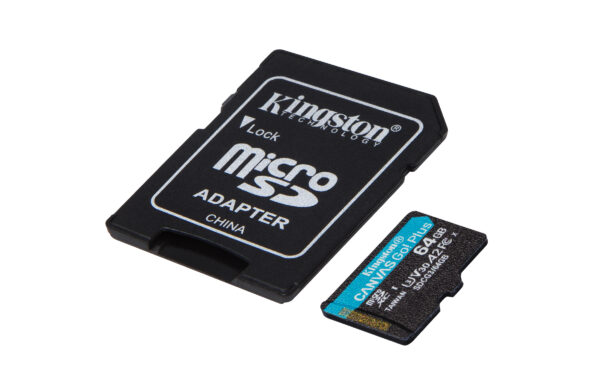 Kingston Canvas Go! Plus - Tarjeta de memoria flash (adaptador microSDXC a SD Incluido) - 64 GB - A2 / Video Class V30 / UHS-I U3 / Class10 - microSDXC UHS-I - Imagen 3