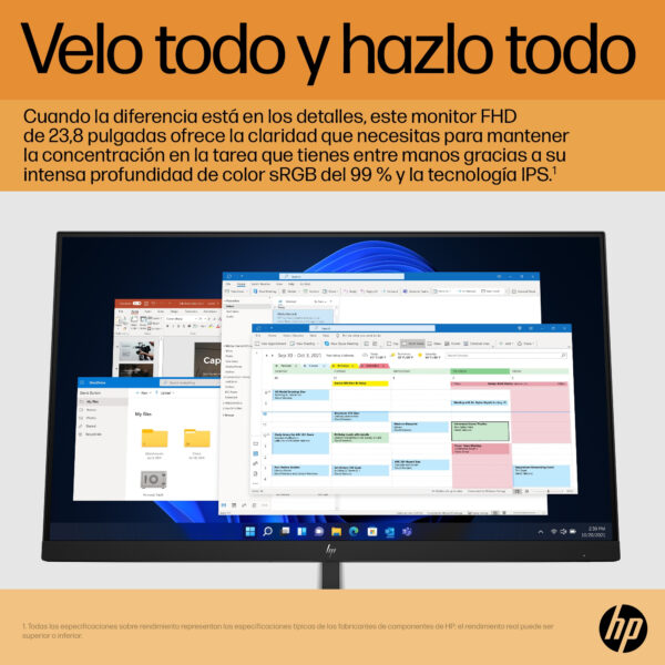 HP E24 G5 - E-Series - monitor LED - 23.8" - 1920 x 1080 Full HD (1080p) @ 75 Hz - IPS - 250 cd/m² - 1000:1 - 5 ms - HDMI, DisplayPort - cabezal negro, negro y plateado (soporte) - Imagen 8