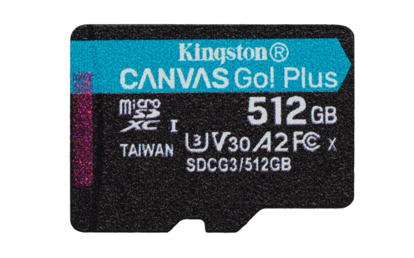 Kingston Canvas Go! Plus - Tarjeta de memoria flash (adaptador microSDXC a SD Incluido) - 512 GB - A2 / Video Class V30 / UHS-I U3 / Class10 - microSDXC UHS-I - Imagen 4