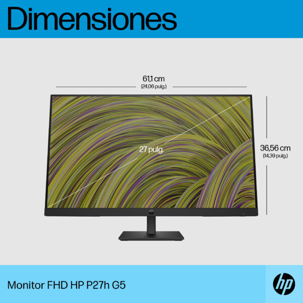 HP P27h G5 - P-Series - monitor LED - 27" - 1920 x 1080 Full HD (1080p) @ 75 Hz - IPS - 250 cd/m² - 1000:1 - 5 ms - HDMI, VGA, DisplayPort - altavoces - negro - Imagen 7