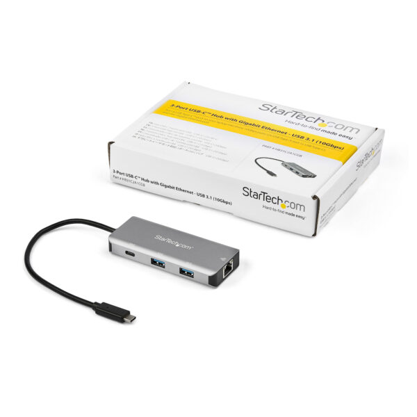 StarTech.com Hub USB-C 10Gbps de 3 Puertos con Puerto de Red Ethernet - 2x USB-A y 1x USB-C - (HB31C2A1CGB) - Hub - 1 x USB-C + 2 x USB 3.1 + 1 x 10/100/1000 - sobremesa - para P/N: PEXUSB321C - Imagen 6