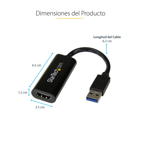 StarTech.com Adaptador Gráfico Conversor USB 3.0 a HDMI - Cable Convertidor Compacto de Vídeo - Cable adaptador - Conforme a la TAA - USB Tipo A macho a HDMI hembra - 19 cm - negro - compatibilidad con 1080p - para P/N: HDDVIMM3, HDMM12, HDMM15, HDMM1MP, HDMM2MP, HDMM3, HDMM3MP, HDMM50A, HDMM6, HDPMM50 - Imagen 9