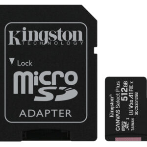 Kingston Canvas Select Plus - Tarjeta de memoria flash (adaptador microSDXC a SD Incluido) - 512 GB - A1 / Video Class V30 / UHS Class 3 / Class10 - microSDXC UHS-I