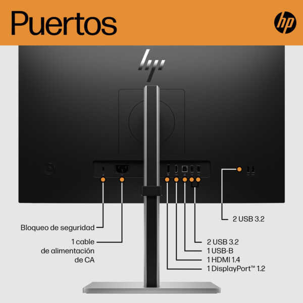 HP E24 G5 - E-Series - monitor LED - 23.8" - 1920 x 1080 Full HD (1080p) @ 75 Hz - IPS - 250 cd/m² - 1000:1 - 5 ms - HDMI, DisplayPort - cabezal negro, negro y plateado (soporte) - Imagen 4