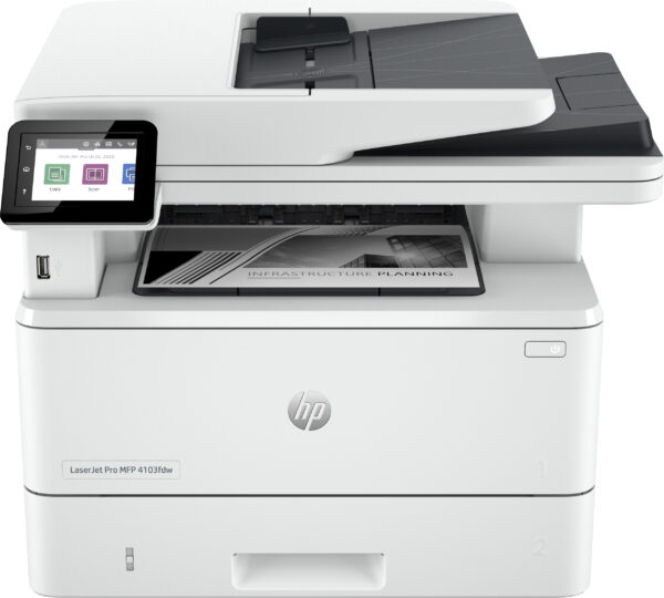 HP LaserJet Pro MFP 4103fdw - Impresora multifunción - B/N - laser - Legal (216 x 356 mm) (original) - A4/Legal (material) - hasta 42 ppm (copiando) - hasta 42 ppm (impresión) - 250 hojas - 33.6 Kbps - USB, USB 2.0, Gigabit LAN, Wi-Fi(n), host USB, Bluetooth