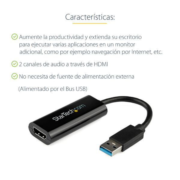 StarTech.com Adaptador Gráfico Conversor USB 3.0 a HDMI - Cable Convertidor Compacto de Vídeo - Cable adaptador - Conforme a la TAA - USB Tipo A macho a HDMI hembra - 19 cm - negro - compatibilidad con 1080p - para P/N: HDDVIMM3, HDMM12, HDMM15, HDMM1MP, HDMM2MP, HDMM3, HDMM3MP, HDMM50A, HDMM6, HDPMM50 - Imagen 8