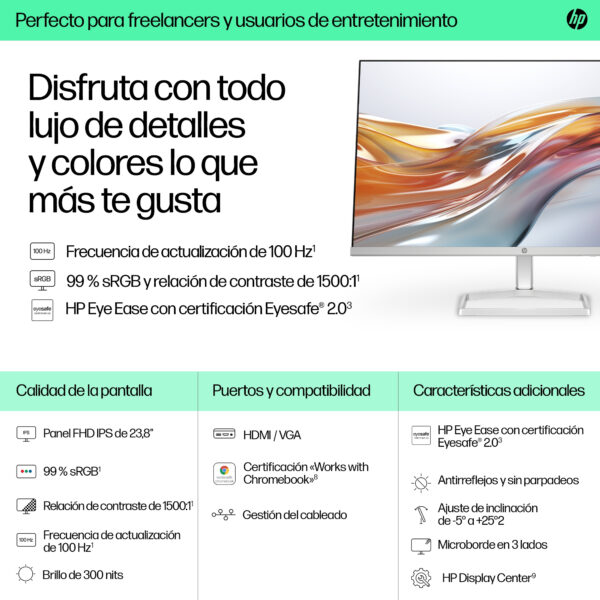 HP Series 5 - 23.8" - 1920 x 1080 - VGA / HDMI - IPS Monitor-524sw - Imagen 4
