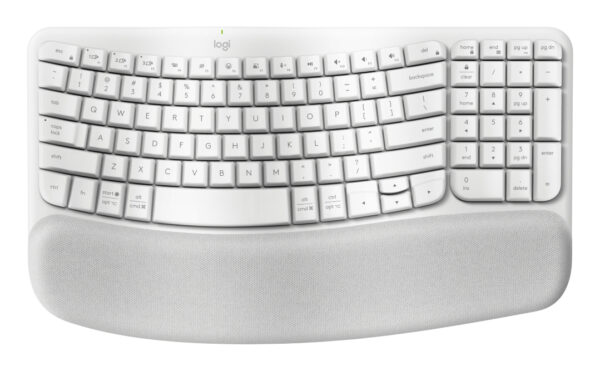 Logitech Ergo Series Wave Keys Wireless Ergonomic Keyboard with Cushioned Palm Rest, Off-white - Teclado - con reposamanos acolchado - inalámbrico - Bluetooth LE - blanco hueso