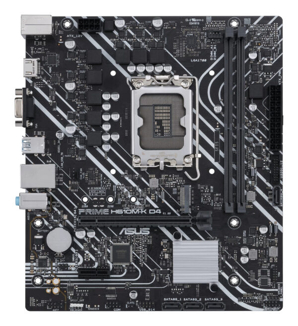 ASUS PRIME H610M-K D4 - Placa base - micro ATX - Socket LGA1700 - H610 Chipset - USB 3.2 Gen 2, USB 3.2 Gen 1 - Gigabit LAN - Tarjeta gráfica (CPU necesaria) - HD Audio (8-canales) - Imagen 3