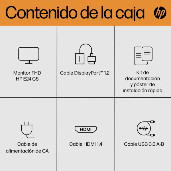 HP E24 G5 - E-Series - monitor LED - 23.8" - 1920 x 1080 Full HD (1080p) @ 75 Hz - IPS - 250 cd/m² - 1000:1 - 5 ms - HDMI, DisplayPort - cabezal negro, negro y plateado (soporte) - Imagen 5