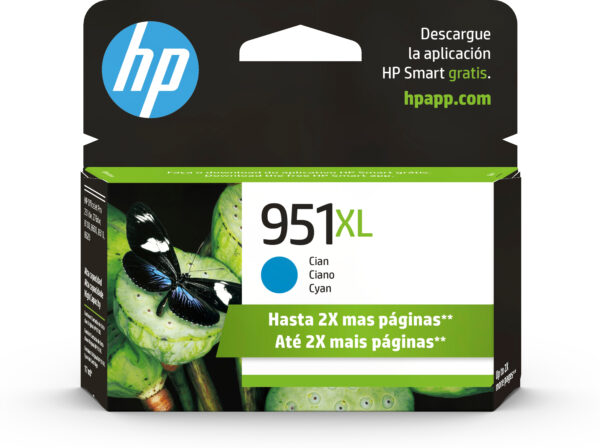 HP 951XL - 24 ml - Alto rendimiento - cián - original - cartucho de tinta - para Officejet Pro 251dw, 276dw, 8100, 8600, 8600 N911a, 8610, 8615, 8620, 8625, 8630 - Imagen 2