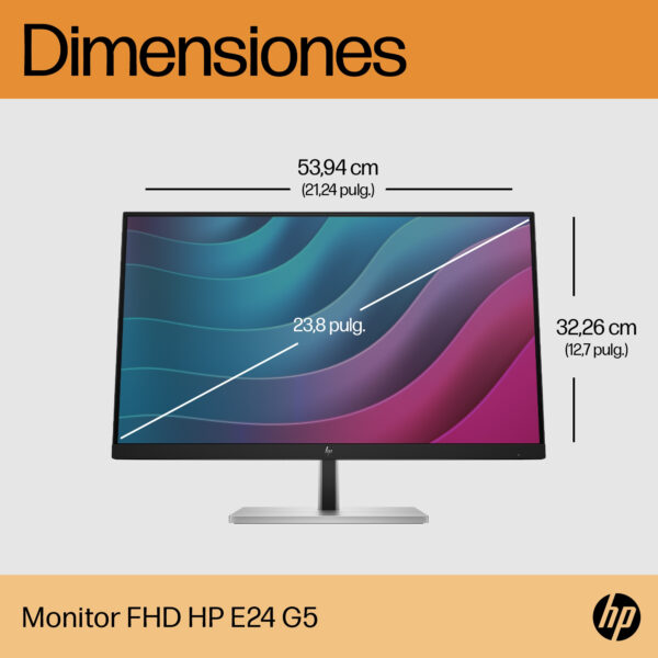 HP E24 G5 - E-Series - monitor LED - 23.8" - 1920 x 1080 Full HD (1080p) @ 75 Hz - IPS - 250 cd/m² - 1000:1 - 5 ms - HDMI, DisplayPort - cabezal negro, negro y plateado (soporte) - Imagen 6