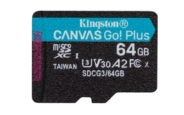 Kingston Canvas Go! Plus - Tarjeta de memoria flash (adaptador microSDXC a SD Incluido) - 64 GB - A2 / Video Class V30 / UHS-I U3 / Class10 - microSDXC UHS-I - Imagen 4