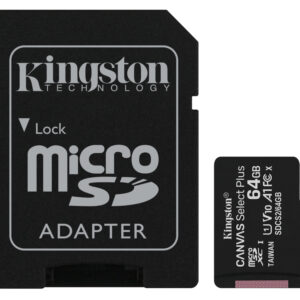 Kingston Canvas Select Plus - Tarjeta de memoria flash (adaptador microSDXC a SD Incluido) - 64 GB - A1 / Video Class V10 / UHS Class 1 / Class10 - microSDXC UHS-I