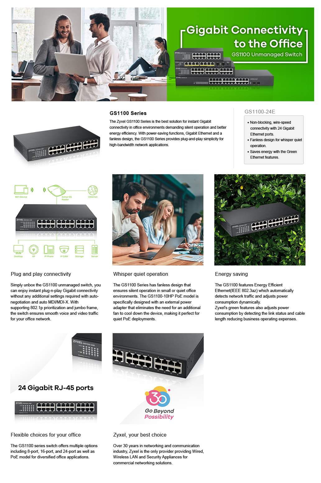 Zyxel GS-1100-24 - Conmutador - 24 x 10/100/1000 + 2 x SFP - montaje en rack