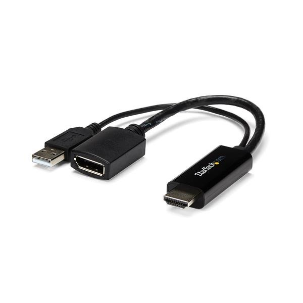 StarTech.com Conversor HDMI a DisplayPort 4K Alimentado por USB Adaptador - Cable adaptador - HDMI, USB (solo alimentación) macho a DisplayPort hembra - 25.5 cm - negro - activo, admite 4K30Hz (3840 x 2160) - para P/N: SV211HDUC, SV221HUC4K