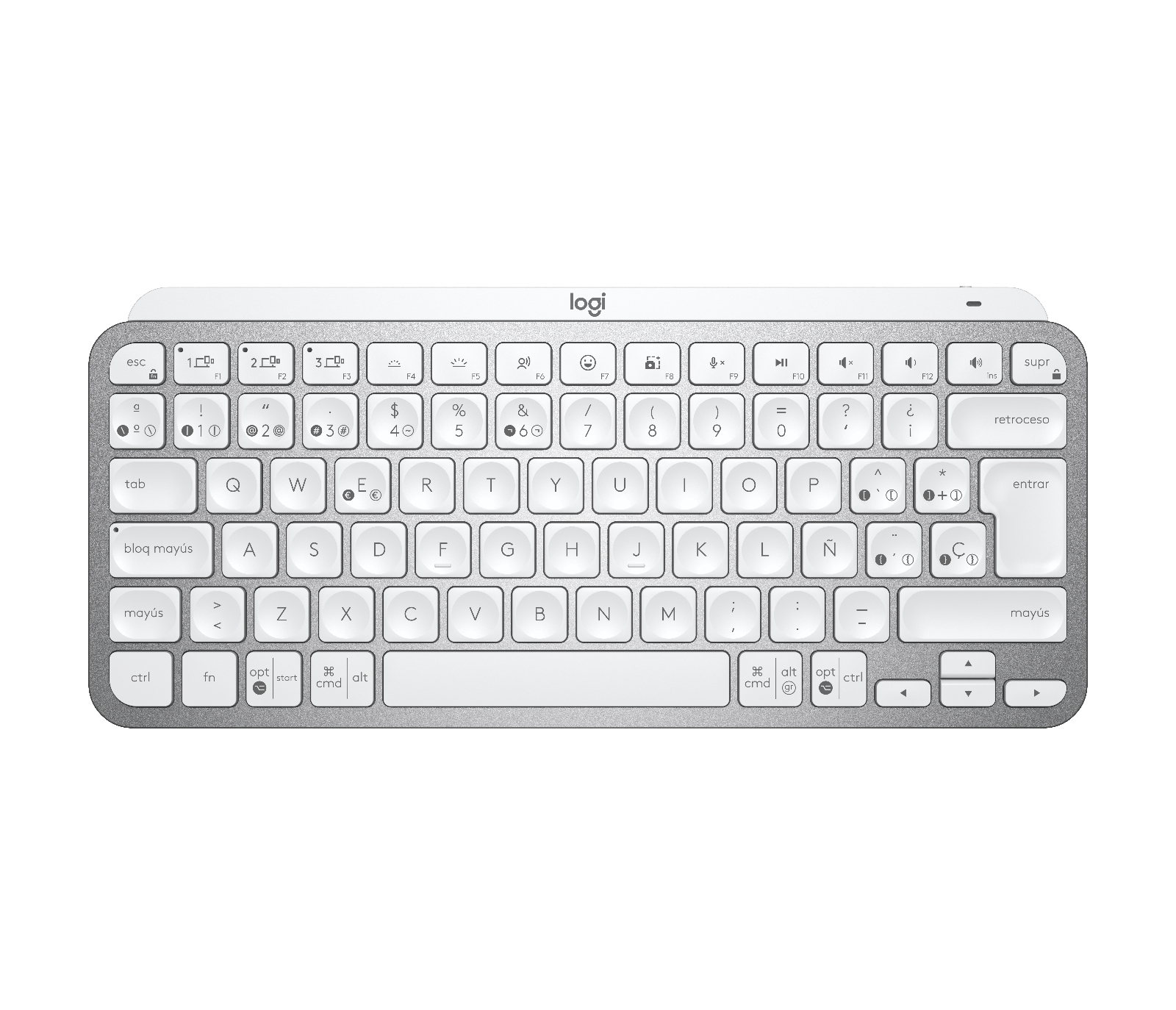 Logitech MX Keys Mini - Teclado - Inalámbrico - Español - USB / Bluetooth 5.0 / Bluetooth - Ergonomic Design - Gris pálido