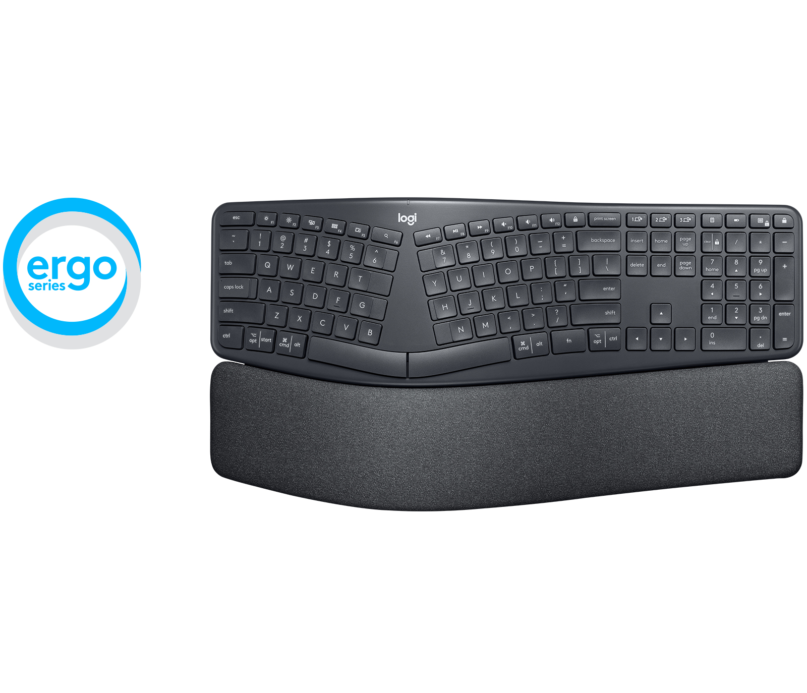 Logitech ERGO K860 - Teclado - inalámbrico - 2.4 GHz, Bluetooth 5.0 - grafito