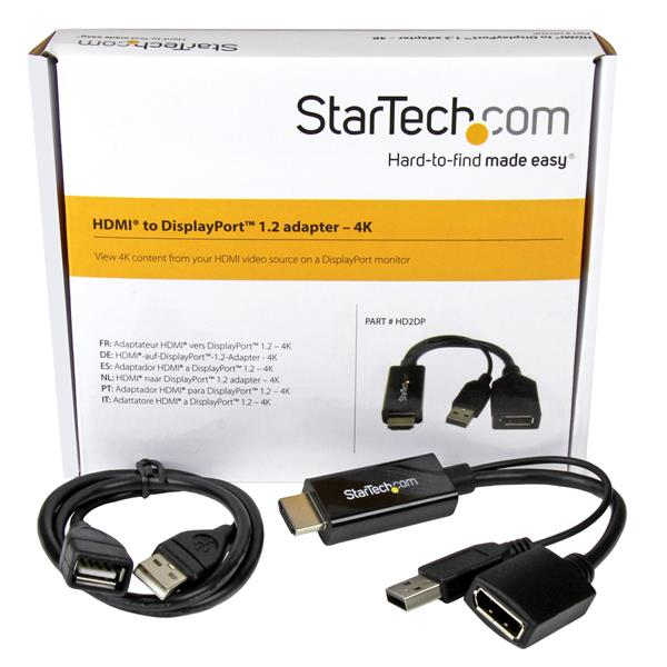 StarTech.com Conversor HDMI a DisplayPort 4K Alimentado por USB Adaptador - Cable adaptador - HDMI, USB (solo alimentación) macho a DisplayPort hembra - 25.5 cm - negro - activo, admite 4K30Hz (3840 x 2160) - para P/N: SV211HDUC, SV221HUC4K