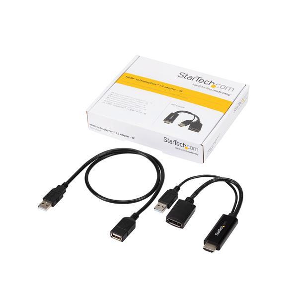 StarTech.com Conversor HDMI a DisplayPort 4K Alimentado por USB Adaptador - Cable adaptador - HDMI, USB (solo alimentación) macho a DisplayPort hembra - 25.5 cm - negro - activo, admite 4K30Hz (3840 x 2160) - para P/N: SV211HDUC, SV221HUC4K