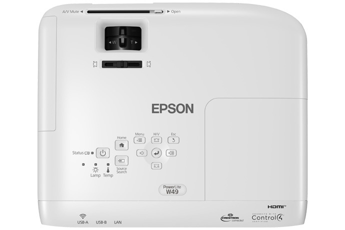 Epson - Proyector 3LCD - W49 - 3800L WXGA 1200x800 - RJ45, HDMIx2, VGAx2, RS232x2, 3,5mm in-out, USB A y B - Bocinas - 2 años