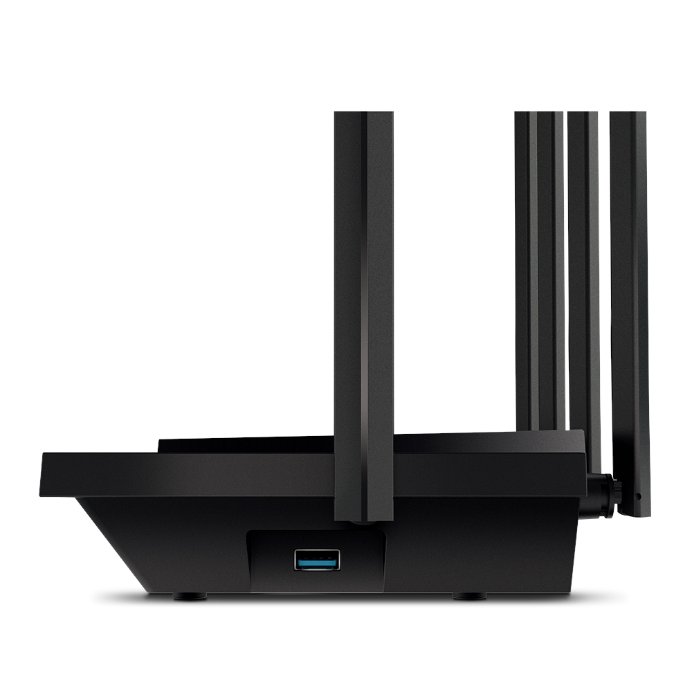 TP-LINK Archer AX73 - V1 - - enrutador inalámbrico - conmutador de 4 puertos - 1GbE - Wi-Fi 6 - Doble banda - hasta 5.4Gbps - Estructura 4T4R y HE160 en la banda 5GHz que permite una conexión ultrarrápida de 4.8 Gbps - 6 potentes antenas - Entrada USB 3.0