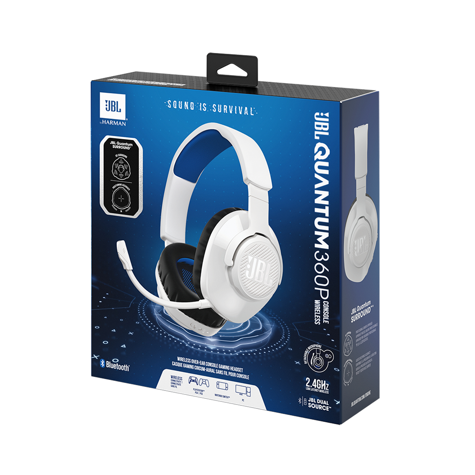 JBL Quantum 360P - Auricular - tamaño completo - Bluetooth/radiofrecuencia de 2,4 GHz - inalámbrico - blanco