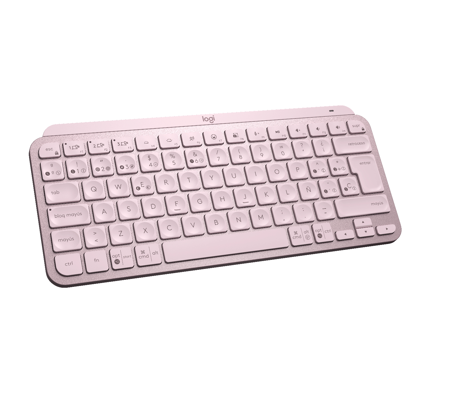 Logitech MX Keys Mini - eclado - Inalámbrico - Español - Bluetooth 5.0 / Bluetooth / 2.4 GHz / USB-C - Ergonomic Design - Rosa
