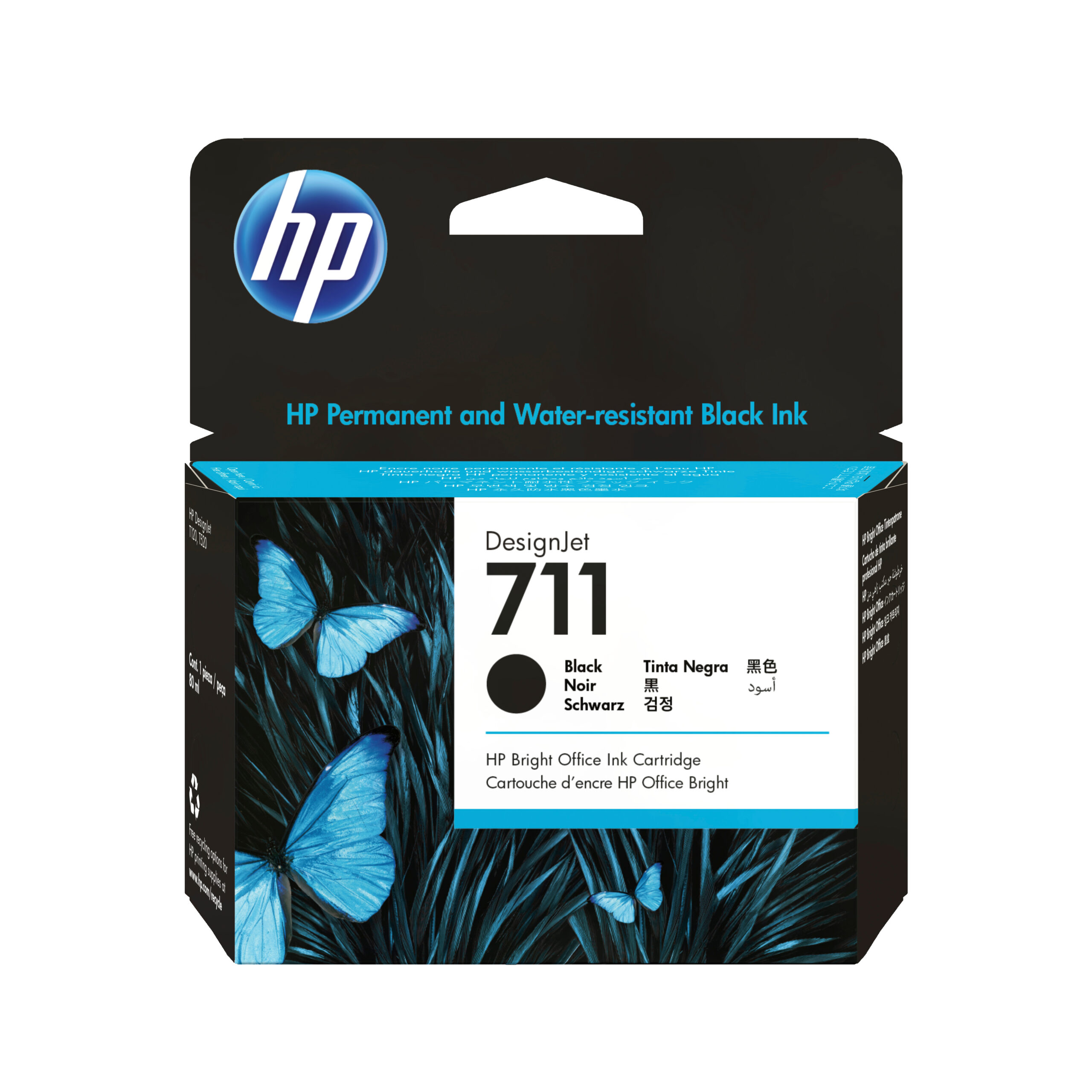 HP 711 - 80 ml - negro - original - cartucho de tinta - para DesignJet T100, T120, T120 ePrinter, T125, T130, T520, T520 ePrinter, T525, T530