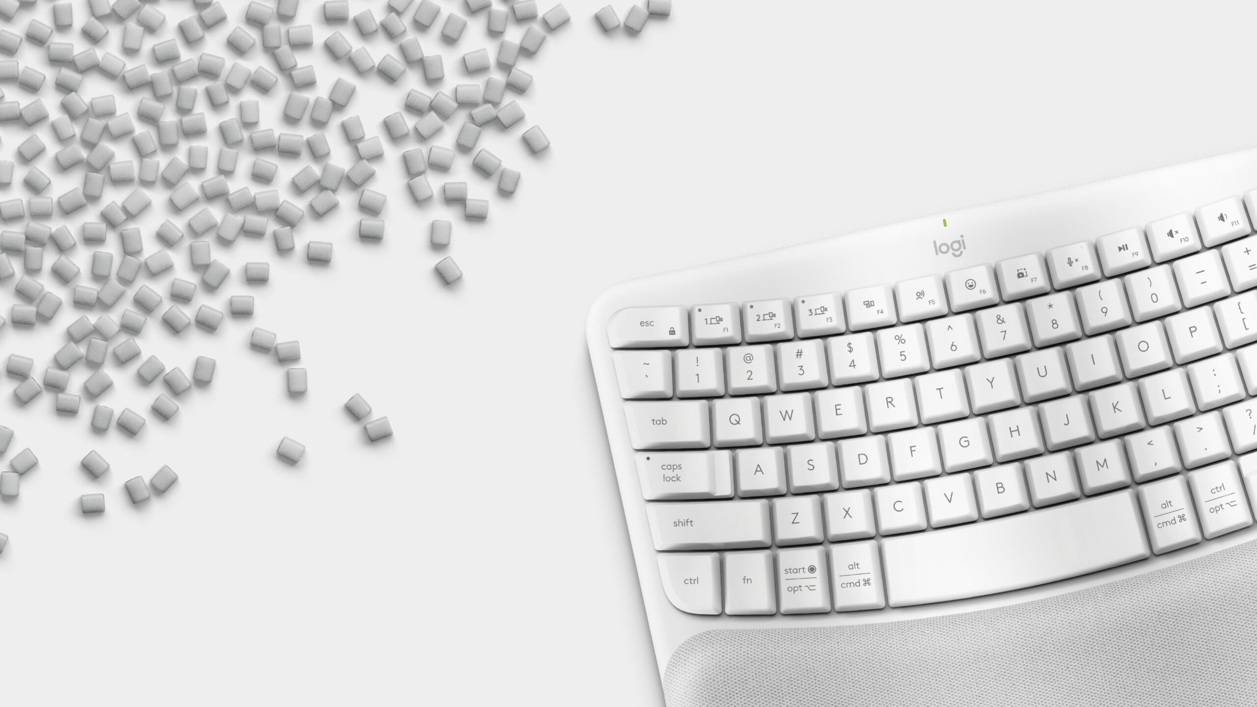 Logitech Ergo Series Wave Keys Wireless Ergonomic Keyboard with Cushioned Palm Rest, Off-white - Teclado - con reposamanos acolchado - inalámbrico - Bluetooth LE - blanco hueso