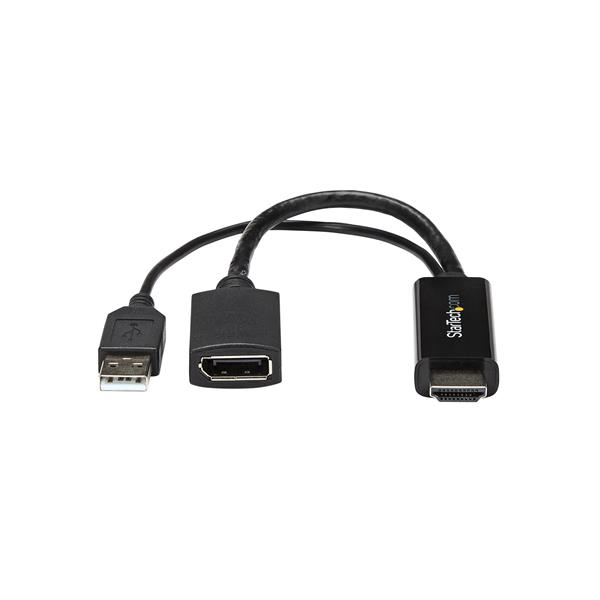 StarTech.com Conversor HDMI a DisplayPort 4K Alimentado por USB Adaptador - Cable adaptador - HDMI, USB (solo alimentación) macho a DisplayPort hembra - 25.5 cm - negro - activo, admite 4K30Hz (3840 x 2160) - para P/N: SV211HDUC, SV221HUC4K
