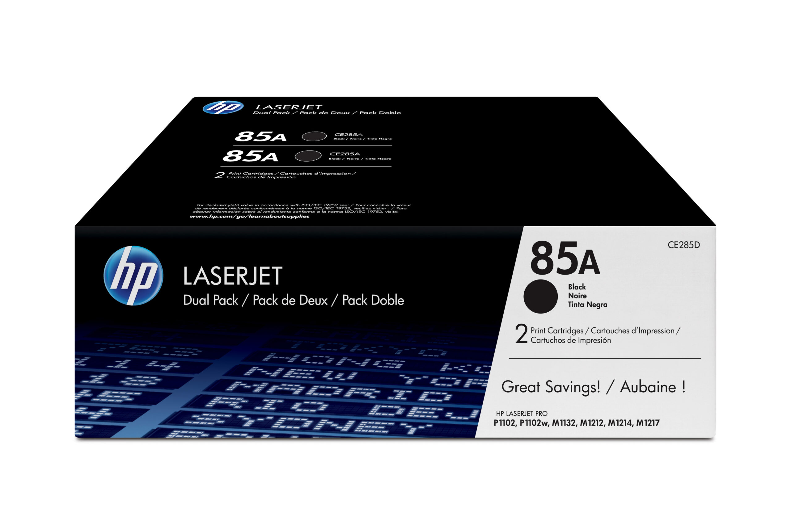 HP 85A - Paquete de 2 - negro - original - LaserJet - cartucho de tóner (CE285AD) - para LaserJet Pro M1132 MFP, M1212nf MFP, M1217nfw MFP, P1102, P1102s, P1102W, P1109, P1109W